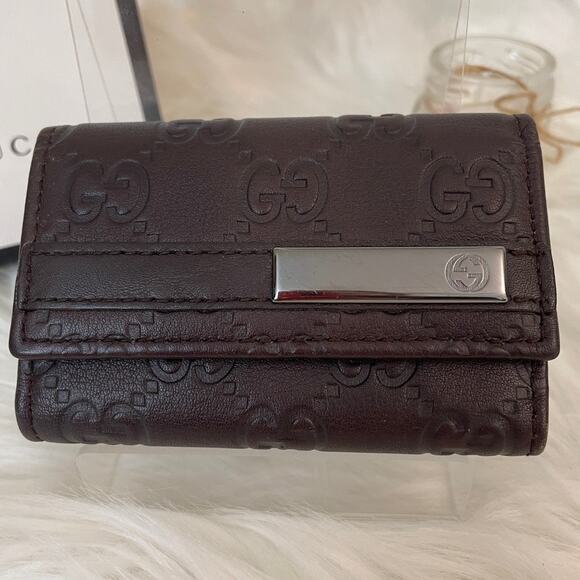 Gucci Accessories - GUCCI Guccissima 6 Key Holder Case Rich Dark Brown EUC